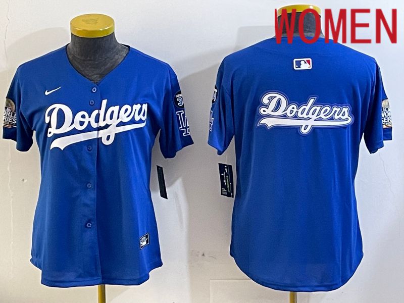 Women Los Angeles Dodgers blank 2024 World series patch blue jersey 202411204->women mlb jersey->Women Jersey